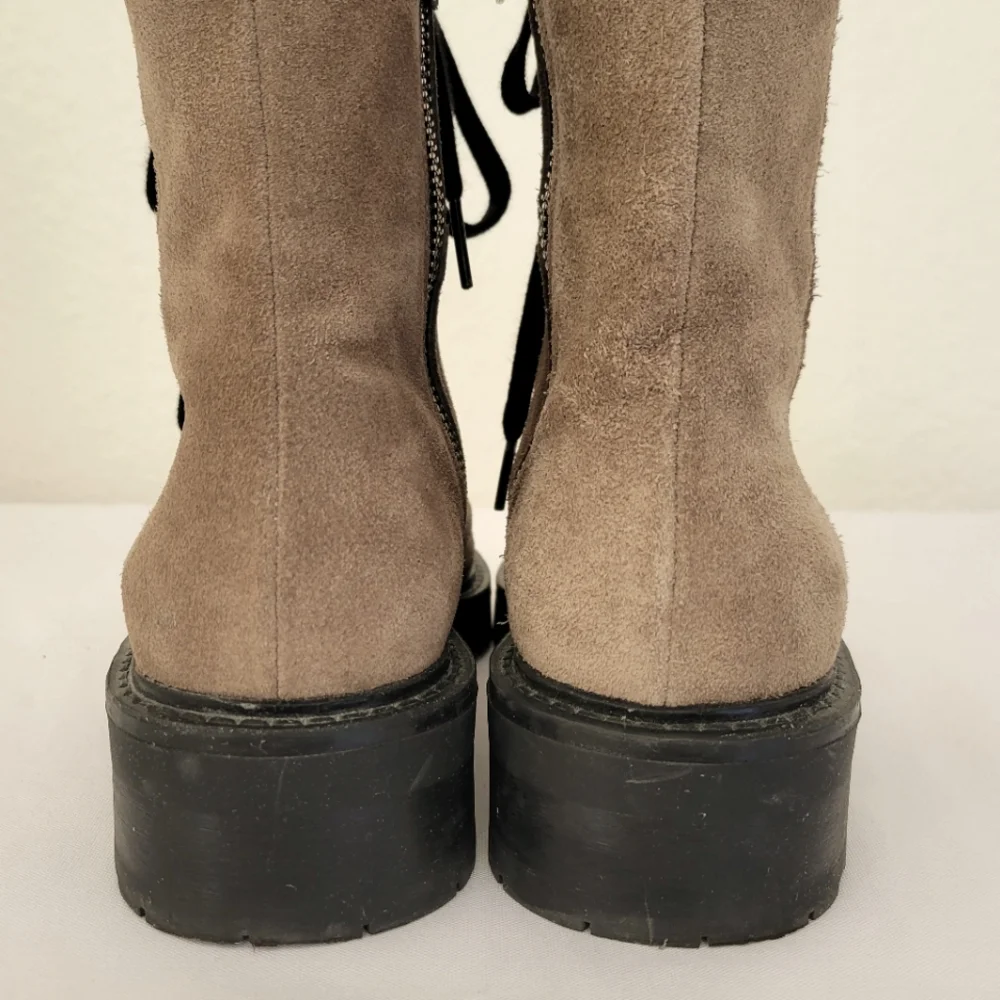 All Saints Lace Up Side Zipper Tan Taupe Suede Lug Combat Boots - Picture 5 of 13